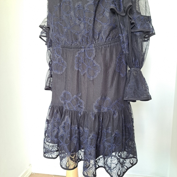 Alexis | Goth ruffled cold shoulder black & blue women's dress - Picture 7 of 11